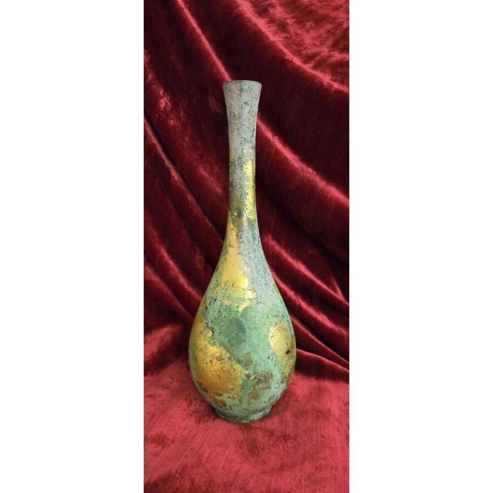 Rare Japan - Vintage Bronze Bud Vase - Mottled Metal Tear Drop - 8.5"